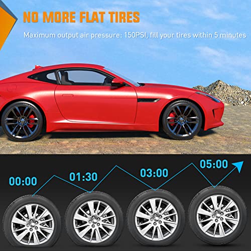 Image of Nilight Tire Inflator Portable Air Compressor 12VDC Car Air Pump 150PSI Digital Tire Pressure Gauge Auto Shutoff Tire Pump for Car SUV Motorcycle Bicycle ATV, 2 Year Warranty
