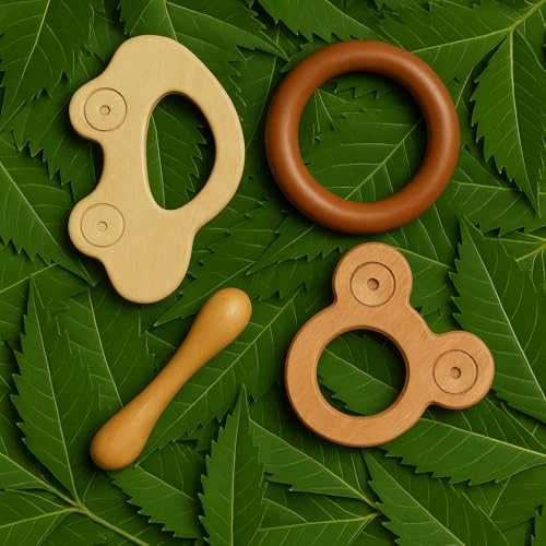 Image of Shark Doo Doo Neem Wood Baby Teether Combo (Mickey, Car, Ring & Stick) | Organic & Handcrafted | Chemical-Free, Antibacterial Teething Toy for Babies