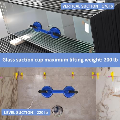 FCHO Suction Cups Heavy Duty Aluminum Vacuum Plate Handle Glass Holder Hooks to Lift Large Glass/Tile Lifter/Moving Glass/Pad for Lifting/Dent Puller (Blue,2 Pack) by FCHO - Image 4