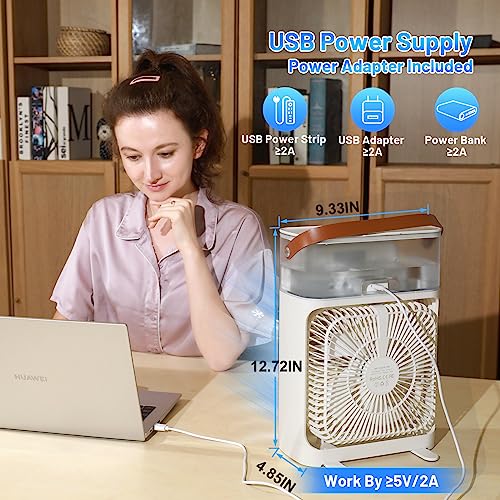 مبرد هواء شخصي محمول 1.200 لتر من ان تي ام واي، مروحة تبريد هواء صغيرة فائقة الهدوء مع مرطب للاستخدام في جميع المواسم، 5 رذاذ بارد و4 سرعات، 7 اضاءة ليلية ومؤقت 2-8 ساعات، جهاز تحكم عن بعد