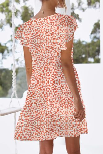 Image of nclook Womens Summer Casual Dresses Sweet Cute V Neck Mini Dress with Pockets Ruffle Short Sleeve