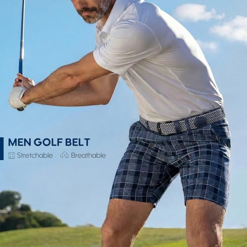 Image of SUOSDEY Men Stretch Braided Belt, Elastic Belt for Jeans Pants Casual Golf Belt 1 3 /8 inch