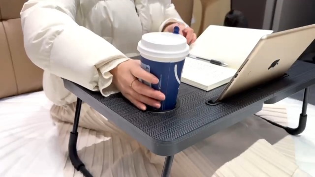 BUYIFY 23.4 Foldable Lap Desk Bed Table with Cup Holder Tray Black