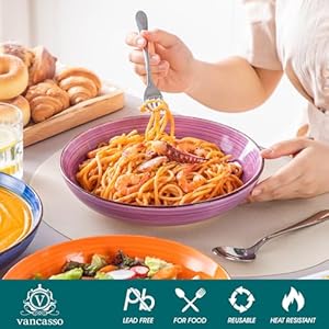 Vancassobonitapastabowlssetof650ozlargesaladbowlsforkitchencorlorfulstonewareservingbowlsdishwashermicrowavesafe Urban Country Home Decor Vancasso bonita pasta bowls set of 6 50oz large salad bowls for kitchen corlorful stoneware serving bowls dishwasher microwave safe urban country home decor