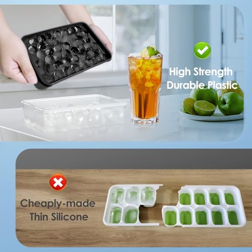 Image of WIBIMEN Ice Cube Tray with Lid and Bin, 0.8 inch Round Ice Trays for Freezer | 2 Black Ice Cube Trays with Ice Box & Tong, 0.8 inch Round Ice Balls for Iced Coffee & Juice, Easy Twist Release, For Gatherings