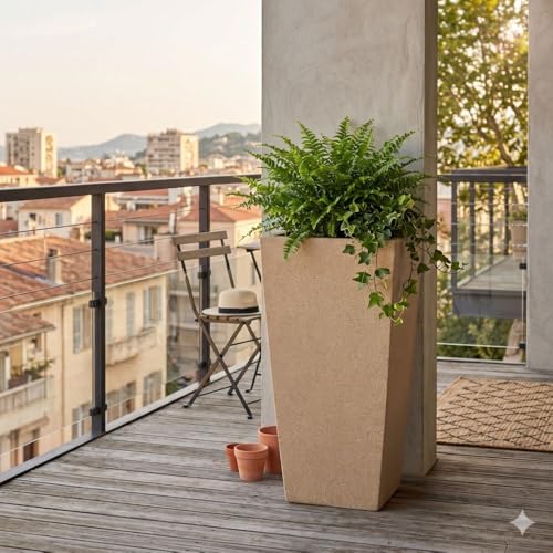 Image of Plastic Planter Pot Gamla 12Inch | 18 Inch | 24 Inch Color White | Black | Beige, Beige, 12 Inch (Plant Not Included)