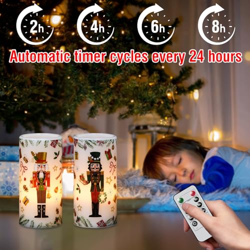 Image of Christmas Nutcracker Flameless Pillar Candles with Remote Timer