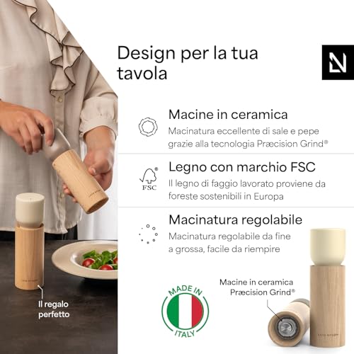 LARS NYSØM Set Macina Sale e Pepe in Legno Manuale con Vassoio - Macina Spezie con Macina in Ceramica Regolabile - Eleganti Macina Pepe e Sale in Legno di Faggio per Cucina o Tavola (Brown/Beige) - immagine 3