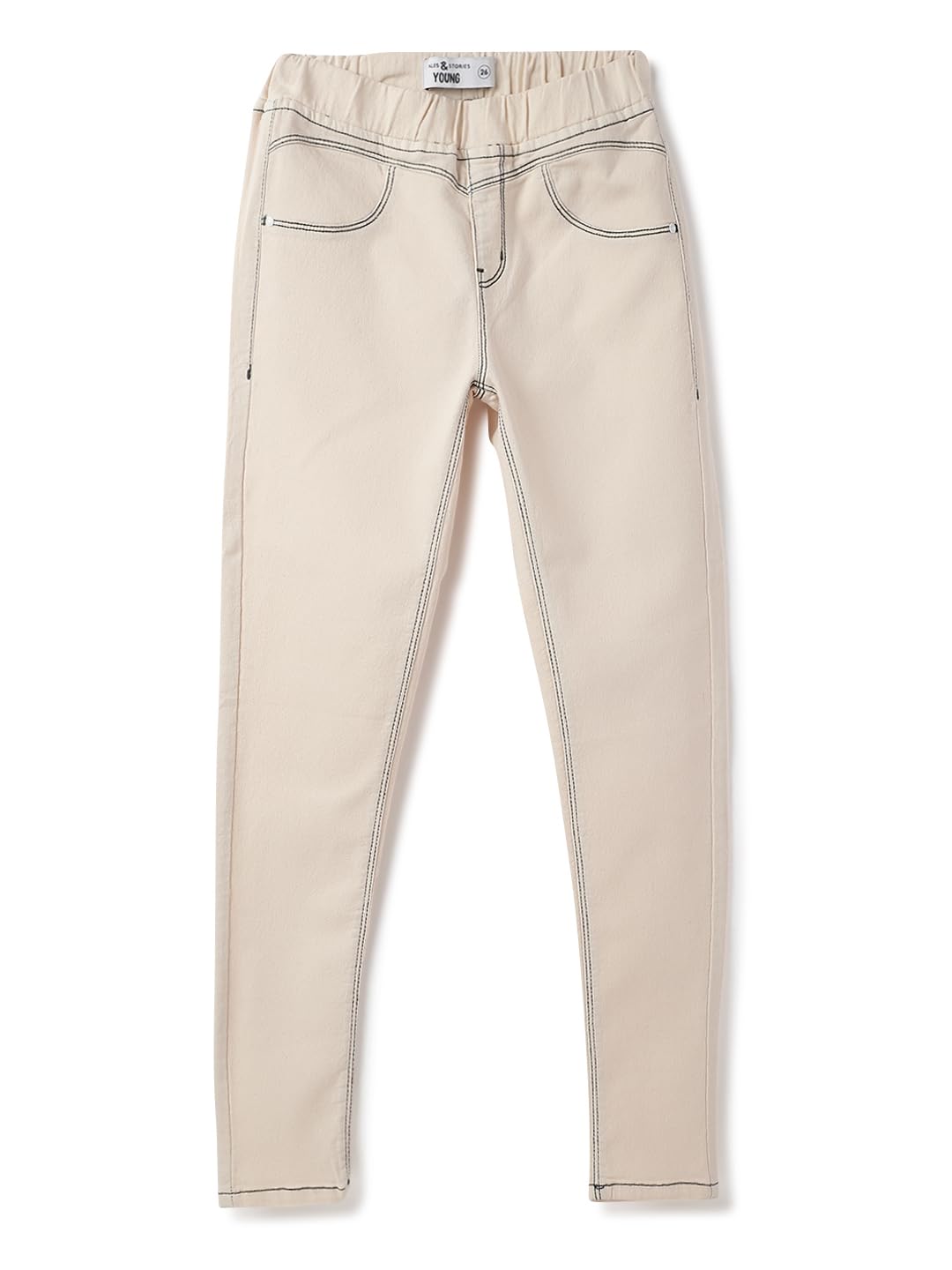 Womens Off White Jeggings Washed Lycra Skinny Fit Full-Length Stretch Slip-On Casual Jeggings with 2 Pockets Y1097-picture-36
