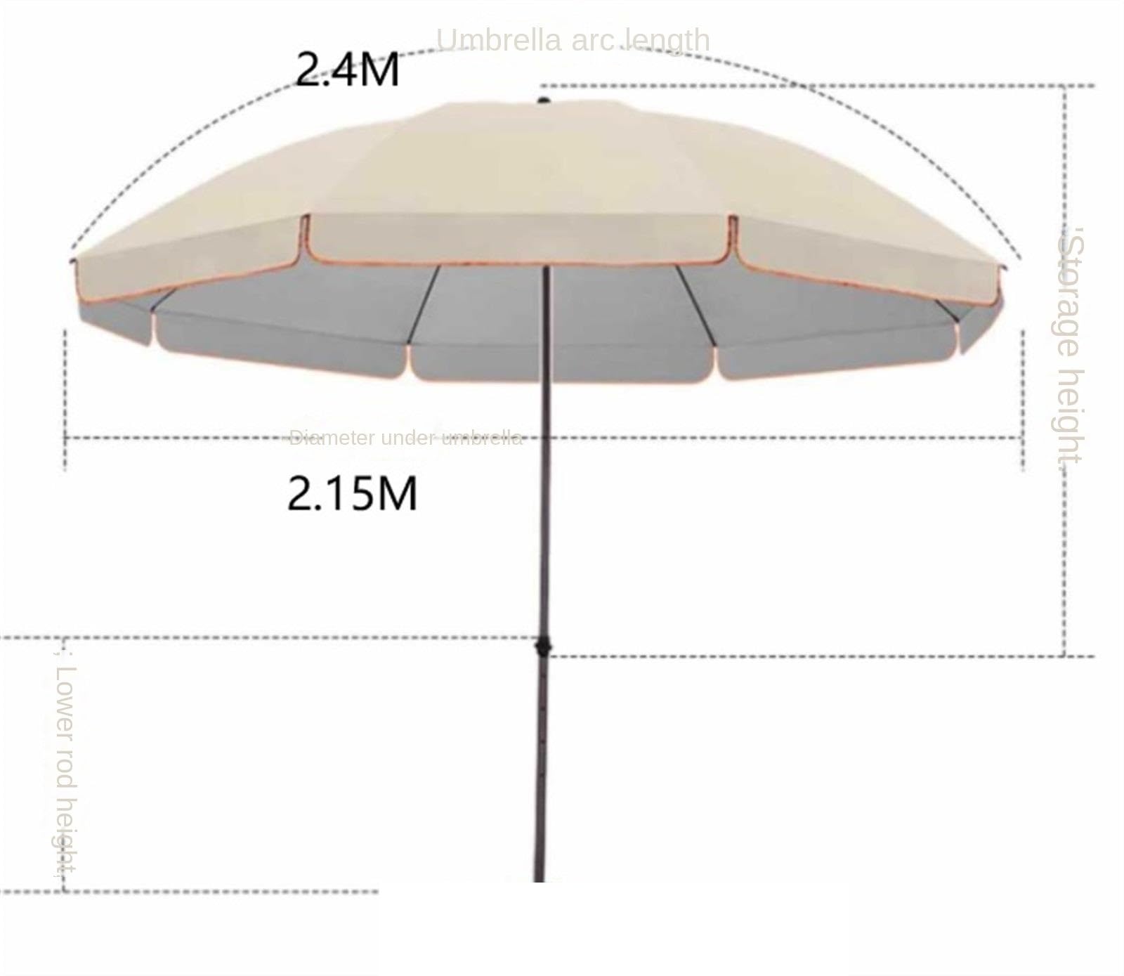Prosty Parasol, Parasol Zewnętrzny Patio Parasol Stołowy Na Zewnątrz Do Przydomowego Trawnika Bez Podstawy Ogrodowy Parasol(2.4M)