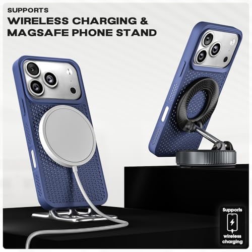 Image of Outlouders Back Cover for iPhone 17 Pro Max | Honeycomb Cooling Design | Silicone Heat Dissipation | Mag-Safe Compatible | Shockproof Camera Protection Bumper Case (Blue Mag-Safe)