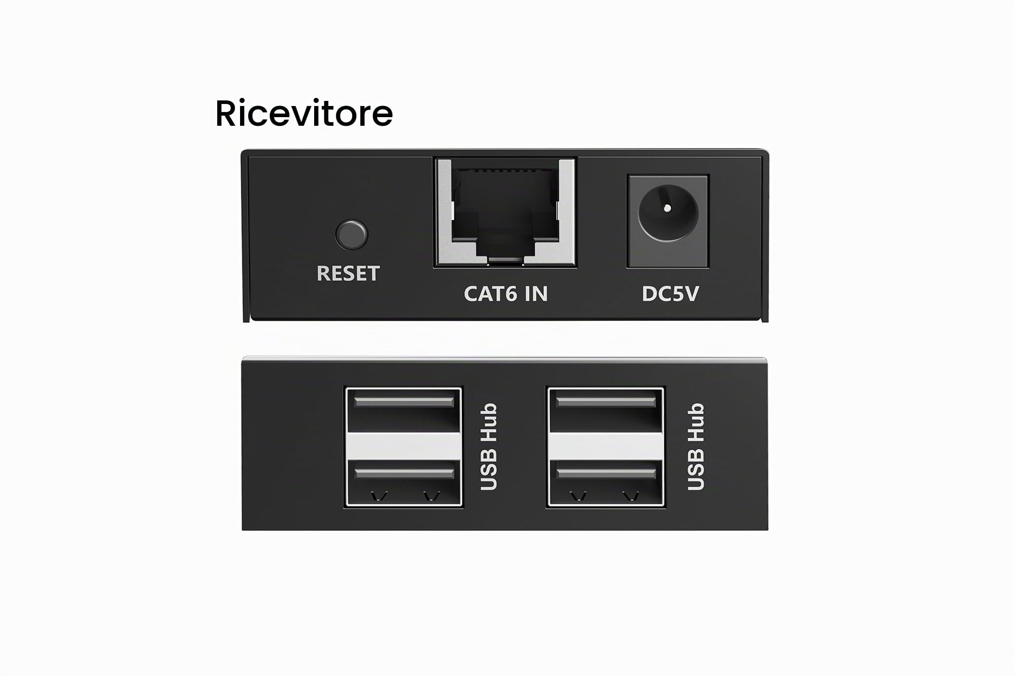 Digitus Extender USB 2.0 su Ethernet – Hub USB-A a 4 Porte – Raggio di 150 m con Cavo di Rete Cat 6 – 480 Mbps – Nero