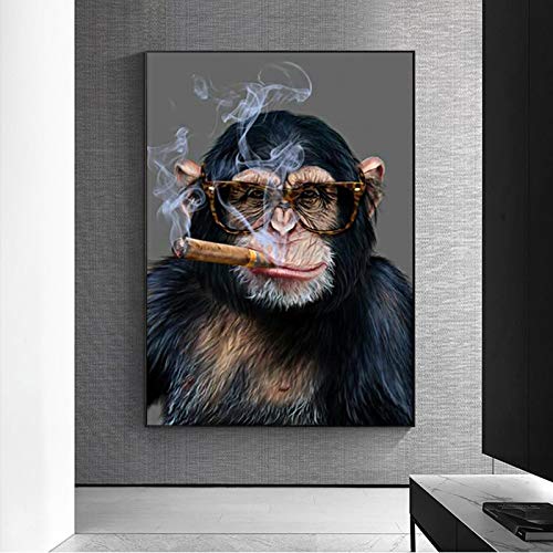 Affiches d'animaux chimpanzé au cigare pour décoration murale de salon et bureau contemporain