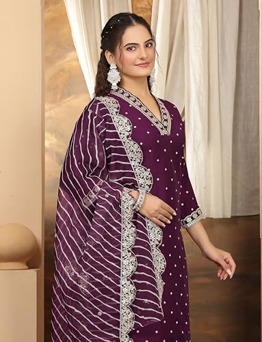 Image of Yashika Women's Silk Blend Table Print Kurta Pant Set with Mal Cotton Digital Print Dupatta and Embroidery Work Suitable for Every Indian Occasion
