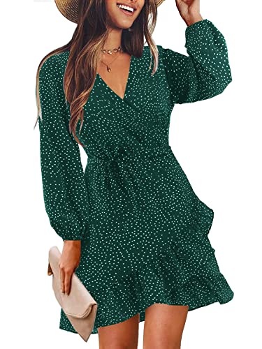 Amoretu Women's Dress Polka Dot Casuallong Sleeve Ruffle Mini Dresses Green M #TOP9