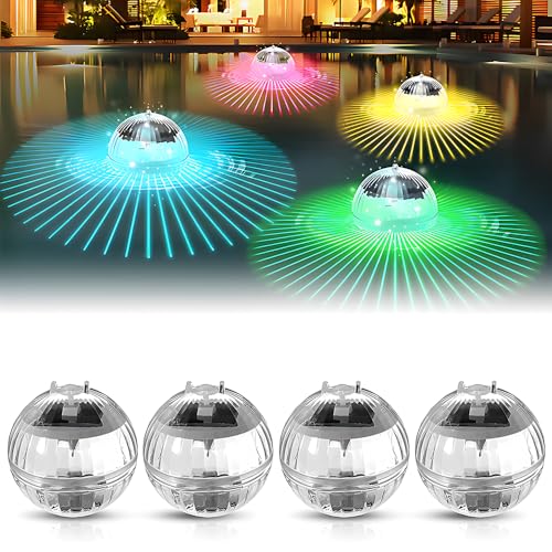 HOVCEH 4 Pièces Lampe Flottante Piscine Solaire, Lampe Solaire Piscine Flottante, Lumiere Piscine Solaire, Lampe Solaire Piscine RGB Multi Multicolores pour...