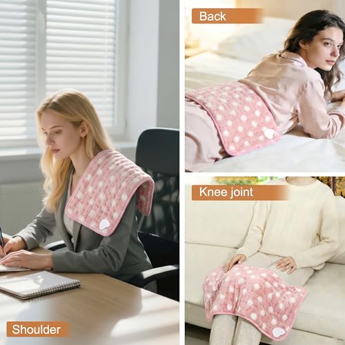 Image of Electric Heating pad for Back Neck Shoulder Knee Arms Legs- Electric Heat Pads with 6 Heat Settings & Auto Shut Off &Dry /Moist Heat Heating Pad for Birthday Mother Father Girl Men Women, Pink White
