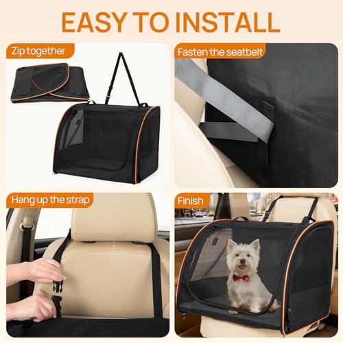 Dog Car Seat, Enclosed Carrier for Pets Travel Safety Dog Crate Soft-Sided Covered Car Kennel Carrier for Backseat for Medium Dogs - Image 4