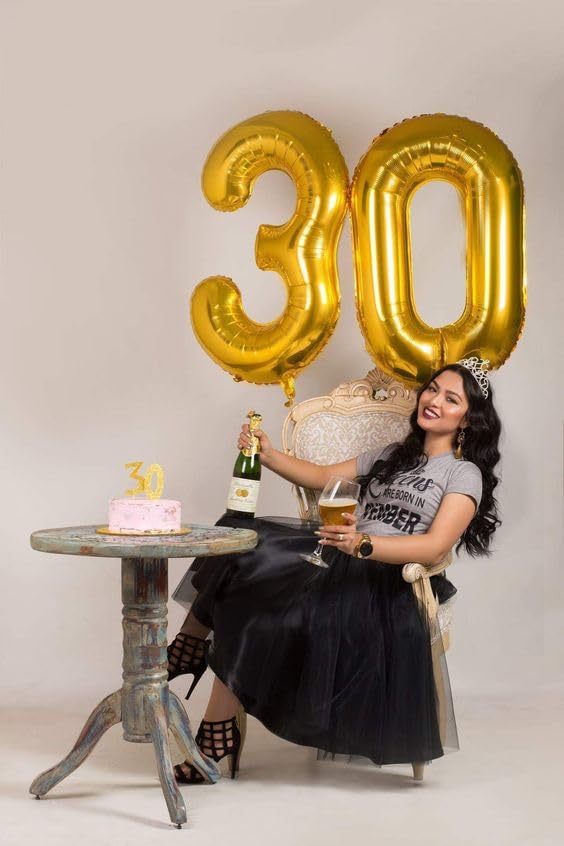 Image of Gold Number 30 Balloon 40 inch, 30 Number Balloons, 30th Gold Birthday Decorations, 30 Year Old Women Men Golden Party Supplies