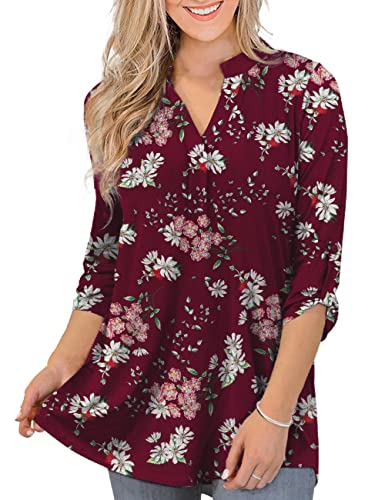 Womens Tops Dressy Casual 3/4 Sleeve Shirts Tunic Blouses Plus Size Tops for Women M-4xl