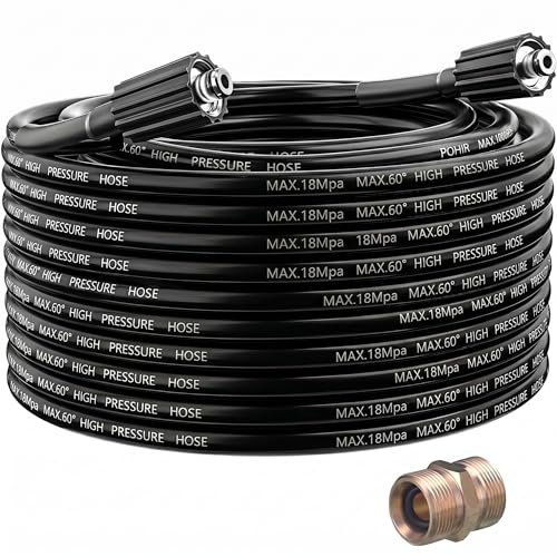 YUET 15M 50ft High Pressure Washer Hose 2610 PSI Universal Extension Hose Replacement Hose for Kärcher for Nilfisk Petrol Washer with M22x14mm Thread Extension Plug Double External Thread Coupling