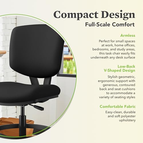 Image of HON Volt Standing Desk Chair with Footring, Armless Ergonomic Task Stool with Center‑Tilt Recline, Adjustable Height Seating for Computers, Desks, and Sit‑Stand Workstations, Black