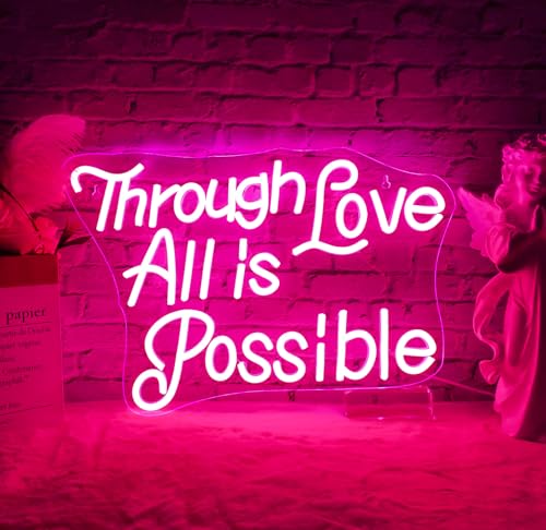 Image of Through Love All Is Possible Neon Sign Pink Wall Lights for Classroom Decor