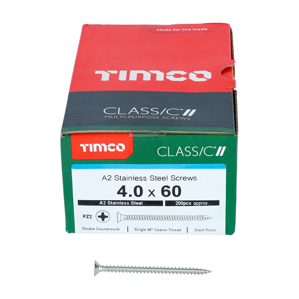 Timco 40070Class Classic Multi Purpose Screw Pz2 Csk A2 S/S 4.0 X 70Mm Box Of 200