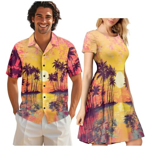 Image of AFPANQZ Couple Matching Outfit Casual Men's Button Down Shirt or Short Sleeve Summer Sundresses Dresses for Women 2026