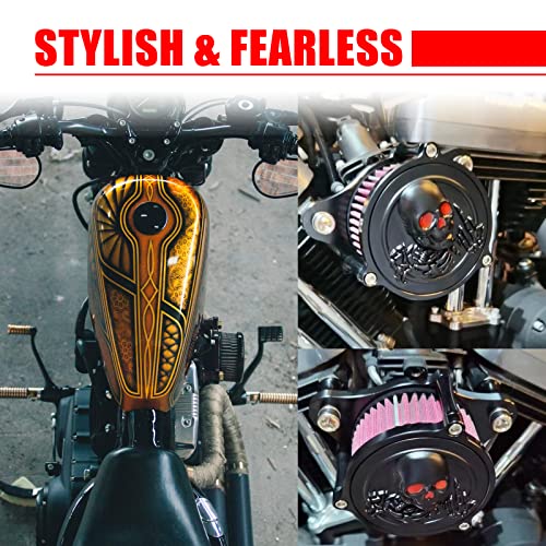 Image of Goldfire Motorcycle Air Cleaner Filters Washable CNC 3D Skeleton Skull With Red Eyes Air Cleaner Intake Filter Kit Fits For Harley Sportster Iron 883 Dark Custom XL883 1200 2004-2017 Accessories