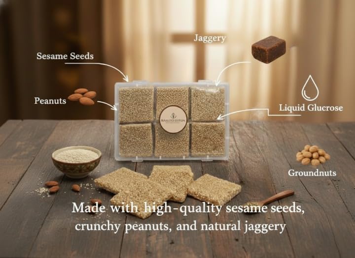 Image of Season's Edition 200 gm Sesame Seed Chikki | Made with Sesame, Peanut & Jaggery | Rich in Fiber and Protein, High Energy Nutrition Bars | Dry Fruits Nuts Tilli Gajak, Healthy Snacks Sweets, No Added Sugar