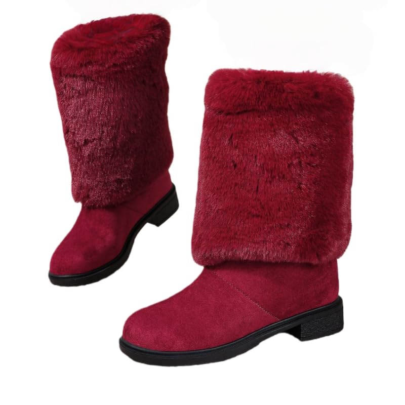 Womens Solid Color Snow Boots Fashionable Slip-on Plush Lined Winter Boots Comfortable Mid-calf Boots Available in 6 Colors