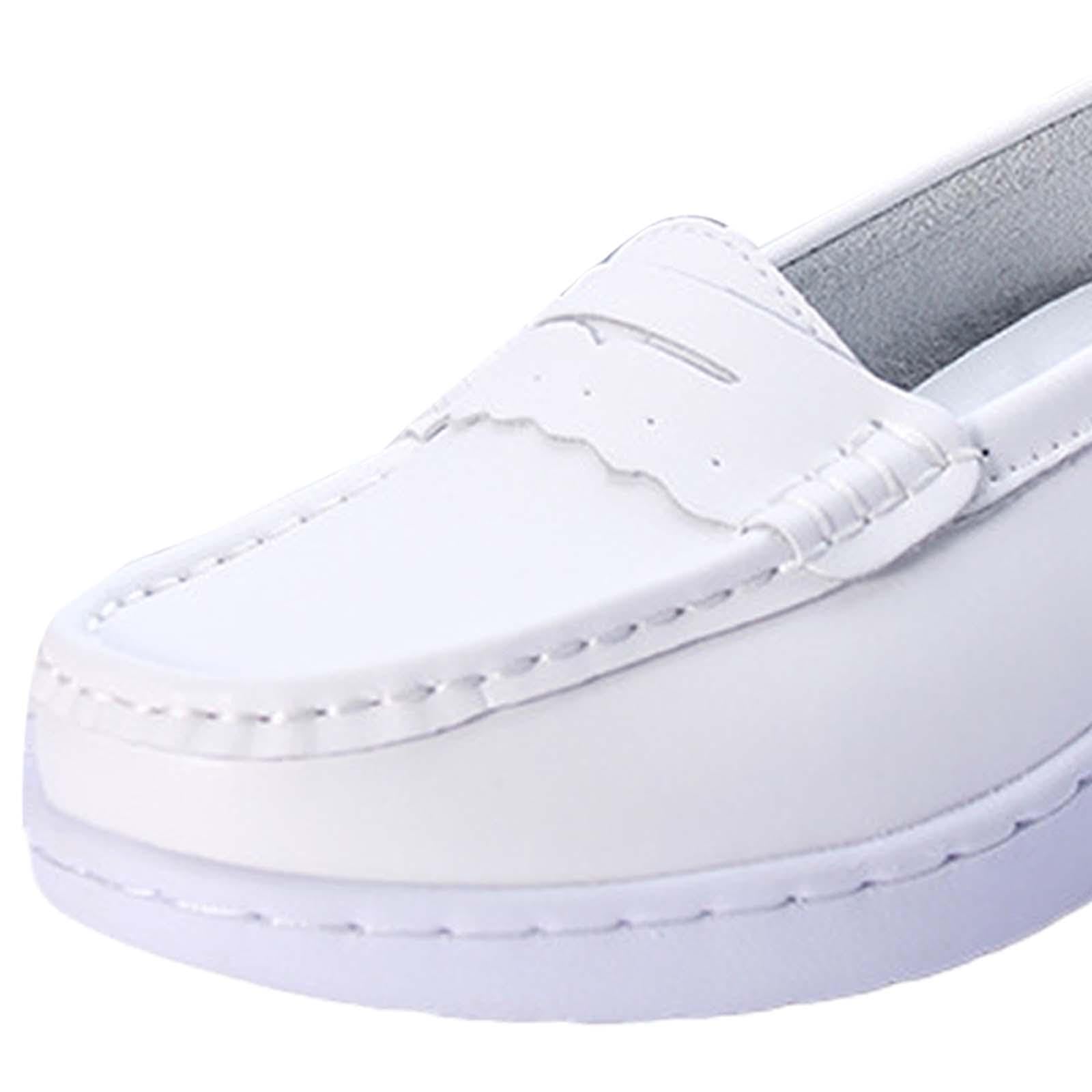 Amagogo Zapatos de Enfermera para Mujer, Calzado Plano, Zapatos para Caminar, Zapatos Casuales cómodos, Mocasines de Enfermera, Zapatos de Cocina Blancos,