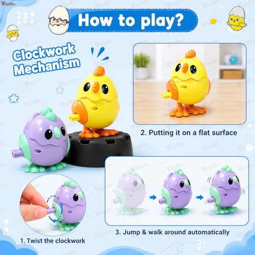 Image of VikriDa 3 Pcs Wind-Up Animal Toy Set for Kids - Jumping Bird, Rabbit & Crawling Walking Toys with Key Operation, Fun Interactive Toys for Babies, Boys & Girls (3 Pcs Assorted Colors & Designs)