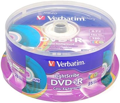 Verbatim 16x DVD+R LightScribe Color Backgound Recordable Discs, 4.7GB/120min - 25 Pack (Blank Media)