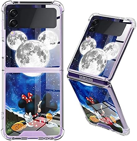 cuwana for Samsung Galaxy Z Flip 3 5G Case (2021) Cute Mickey Minnie Cartoon Clear Edges Slim Soft TPU Bumper Anti-Scratch Four Corners Cushion Shockproof Protection Folding Hard Back Cover