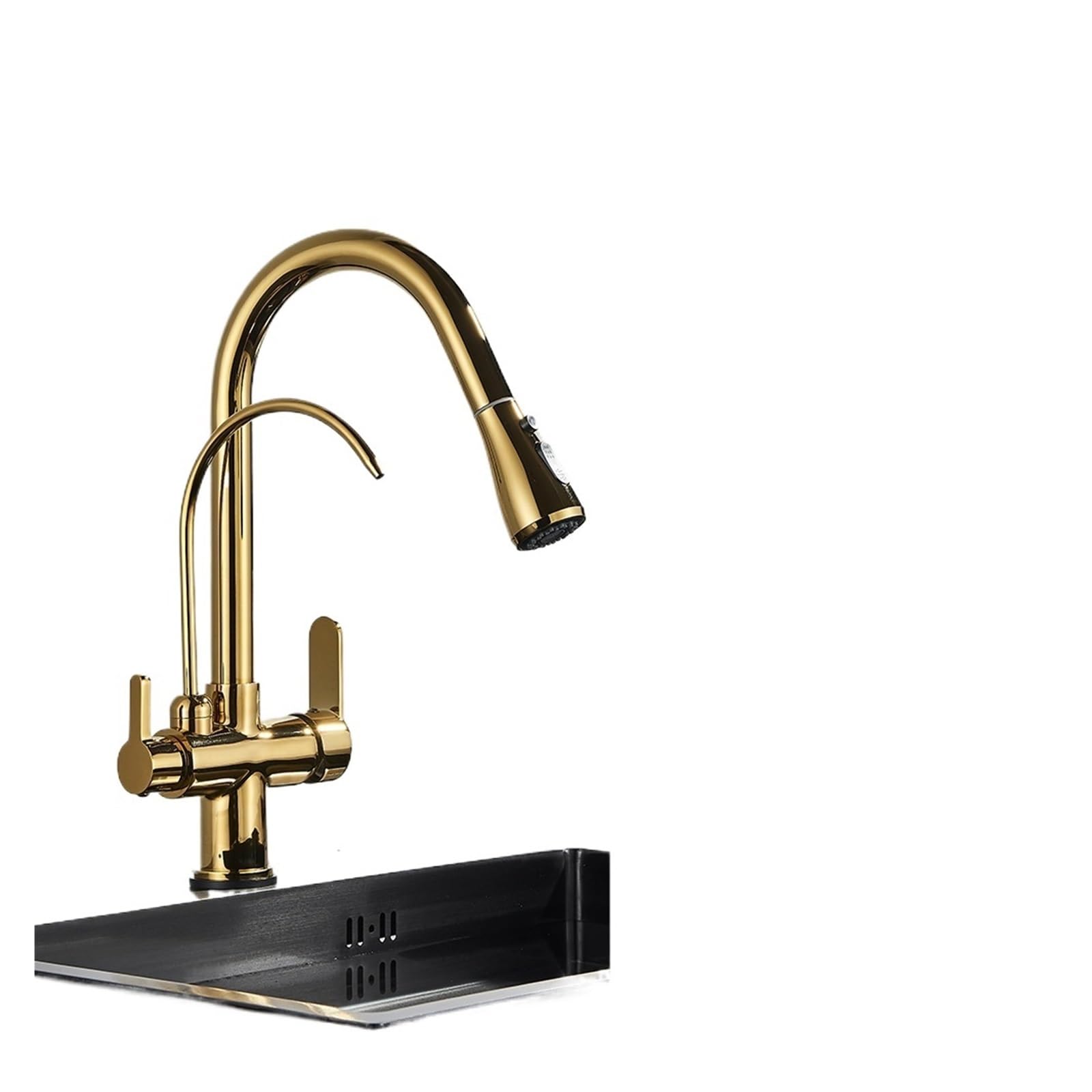 MXXQRHF Kitchen Faucets, 1PCS Antique Brass Strainer Kitchen Faucet Swivel Pull Out Spout Dual Handle Strainer Mixer Faucet (Gold A)