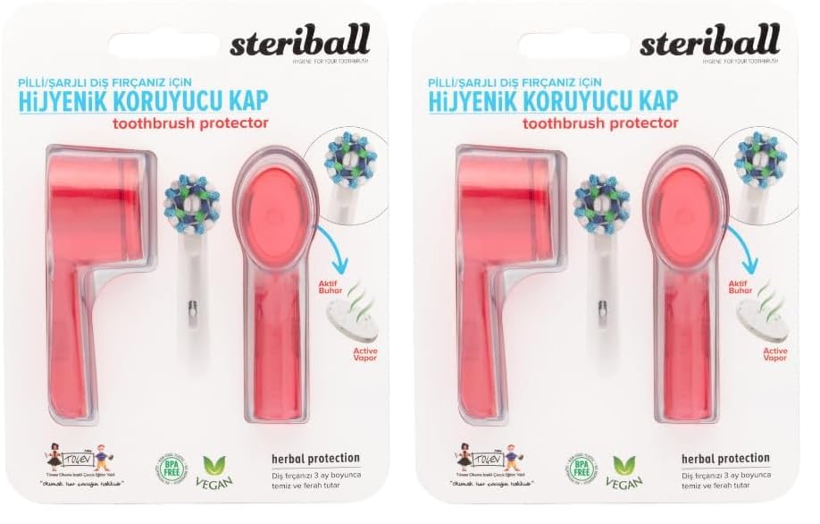 STERIBALL ŞARJLI VE PİLLİ DİŞ FIRÇALARI İÇİN HİJYENİK DİŞ FIRÇASI KORUMA KABI-2'Lİ KIRMIZI (2 paketi)