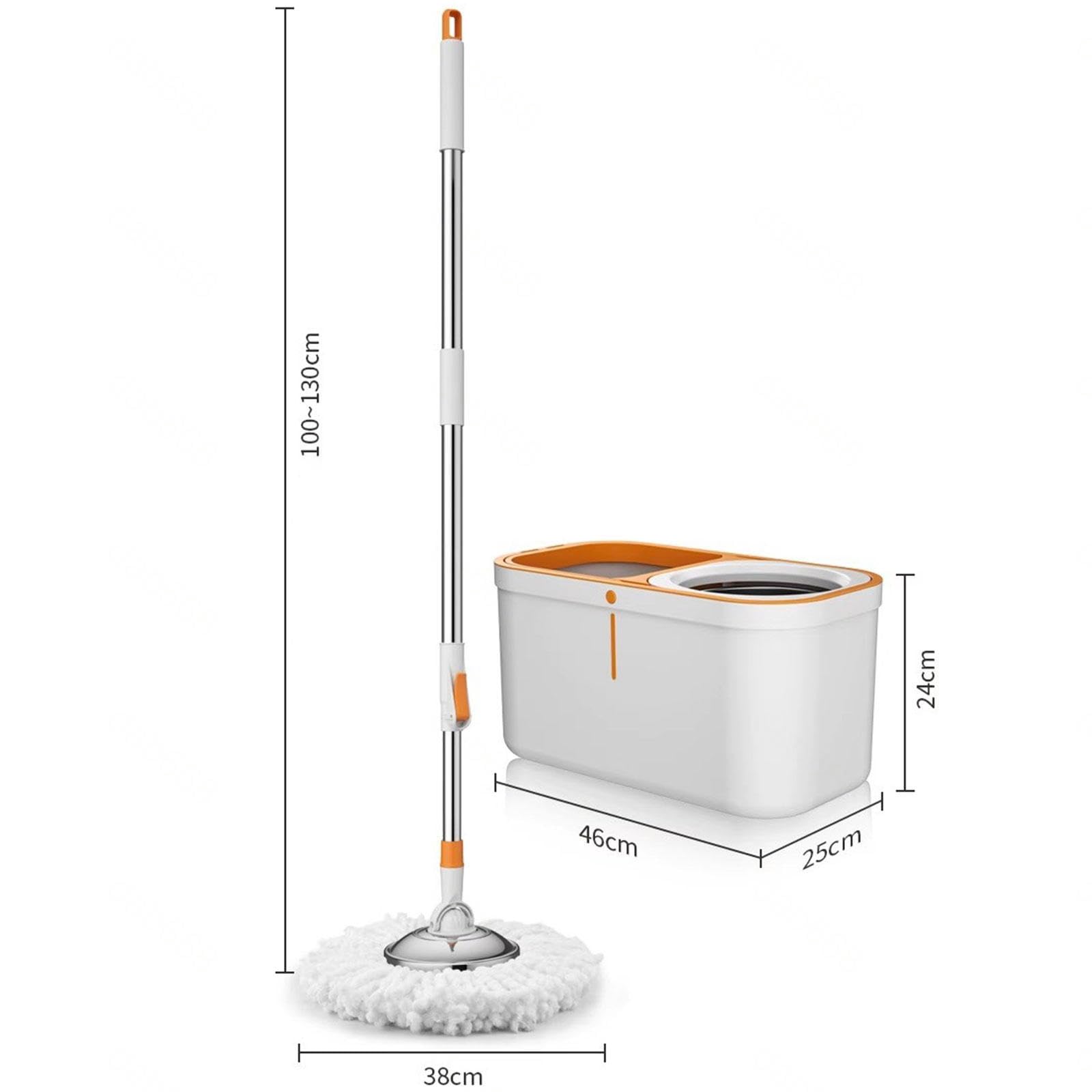 Este Juego de fregona y Cubo Giratorio de 360° con escurridor Incluye 5 recambios de Cabezales de Microfibra, 1 Cepillo para Suelos y un Sistema de fregona y Cubo Giratorio de Acero inoxidab