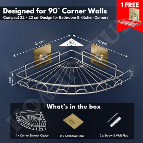 Image of Bathroom Organiser Without Drill | Adhesive Corner Shelf for Washroom Wall Hanging Corner Kitchen Sink Organizer Stainless Stee l Corner Stand for Kitchen & Bathroom (R Silver, Pack of 1)