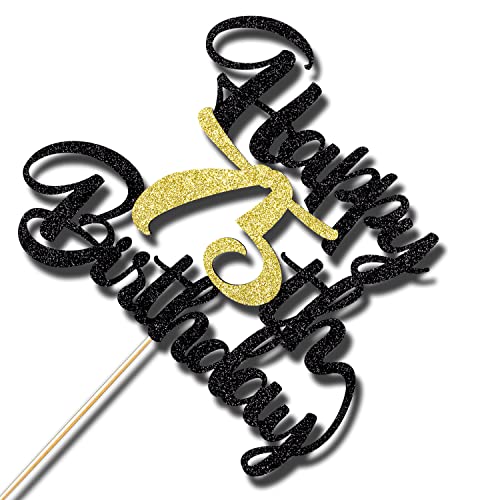 Image of 75th happy birthday cake topper happy birthday cake decoration party decoration gift plug-in photo props plug-in black gold glitter
