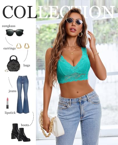 Image of Avidlove Bralettes for Women Lace Bra Non Padded Longline Bralette Deep V Triangle Sexy Everyday Lingerie Bras