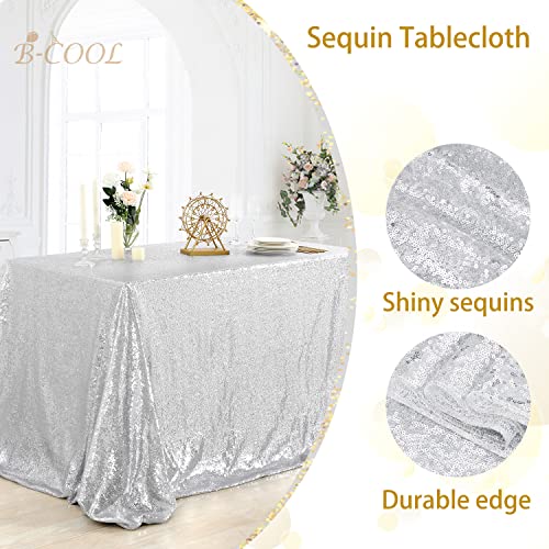 Image of B-COOL Sequin Tablecloth Glitter Table Drape 90x90 inch Square Silver Sequined Table Cloth for Wedding Thanksgiving Tablecloth Christmas Sparkle Tablecloth