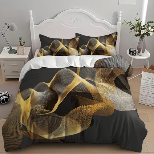 Housse de couette 200x200 microfibre hypoallergénique et douce grise et dorée - 4