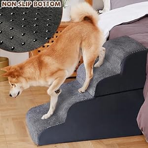 Dog-Stairs-4-Tiers-Steps-Ramp-High-Bed-and-Couch-Dog-Ramp-with-Durable-Non-Slip-Fabric-Cover-Pet-Stairs-for-Small-Dogs-and-Cats-or-Pets-Joints-Gray - Cucciolini Doodles Dog-Stairs-4-Tiers-Steps-Ramp-High-Bed-and-Couch-Dog-Ramp-with-Durable-Non-Slip-Fabric-Cover-Pet-Stairs-for-Small-Dogs-and-Cats-or-Pets-Joints-Gray