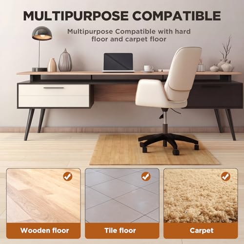 Image of Leinuosen 36 inch x 48 inch Office Bamboo Chair Mat for Desk Carpet Floor Mat Highly Premium Quality Anti-Slip Office & Home Floor Protector Low Pile Chairmat, 5mm Thick(Without Lip, Wood)