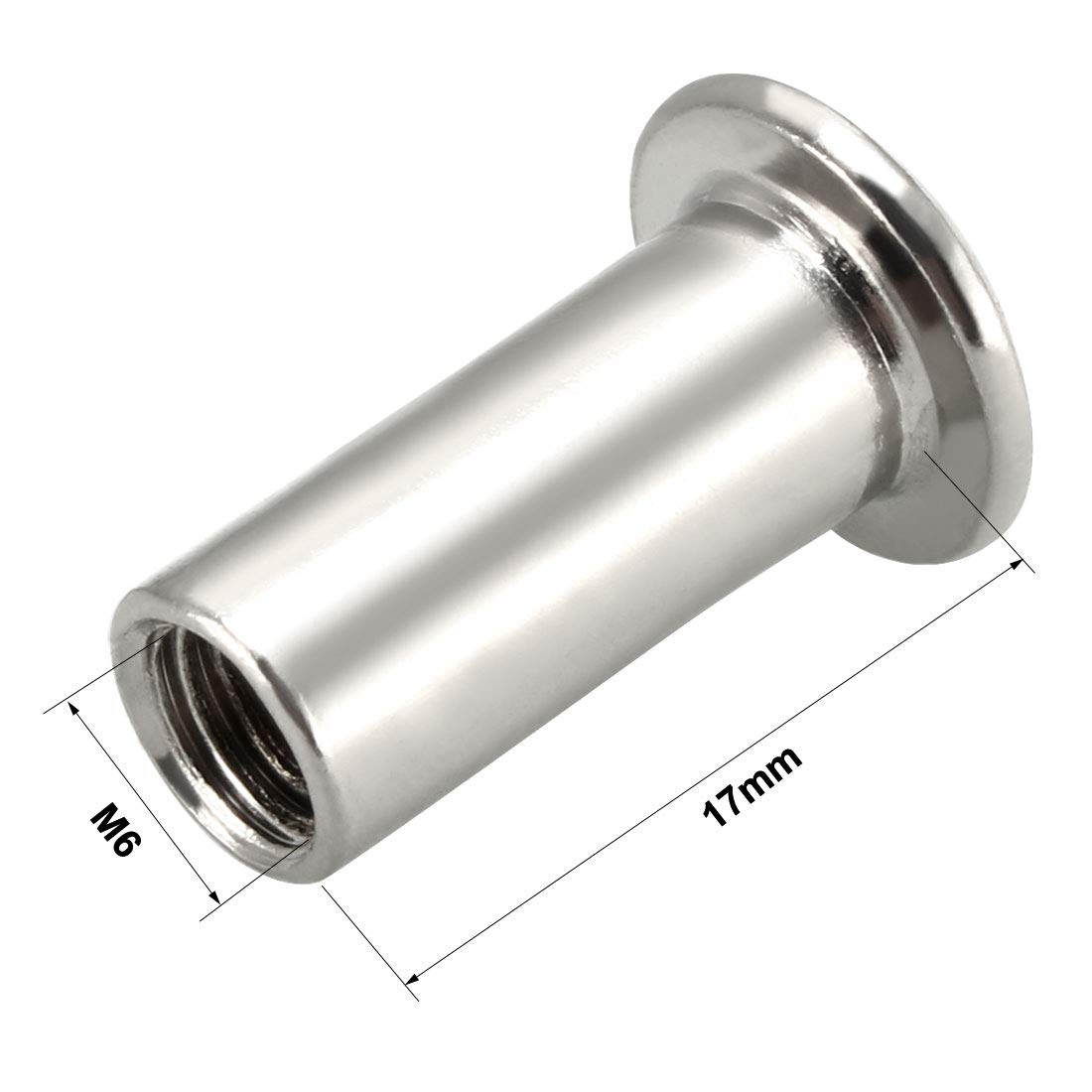 Sourcing Map Lot de 20 écrous à tête hexagonale M6 x 17 mm Plaqué nickel