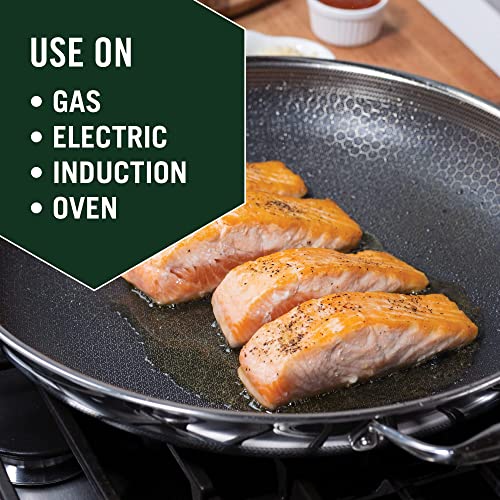 HexClad Hybrid Nonstick 14Inch Frying Pan with Steel Lid, Dishwasher and Oven Safe, Induction