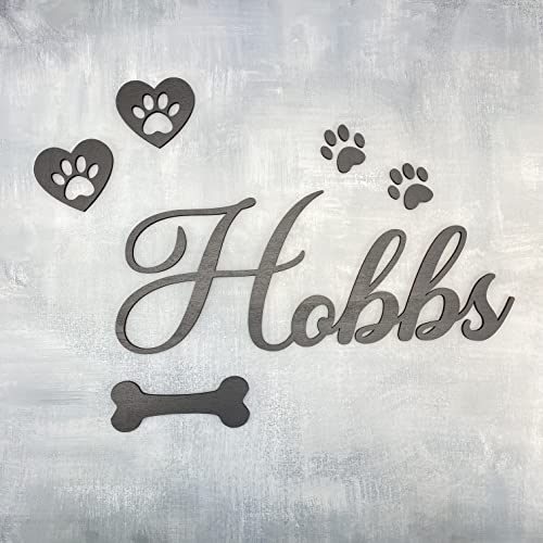 Hunde individuelles Namensschild mit Pfoten und Knochen aus Holz, Personalisierter Schriftzug Türschild Spitzname Hundehütte Wanddeko Fressnapf Schild