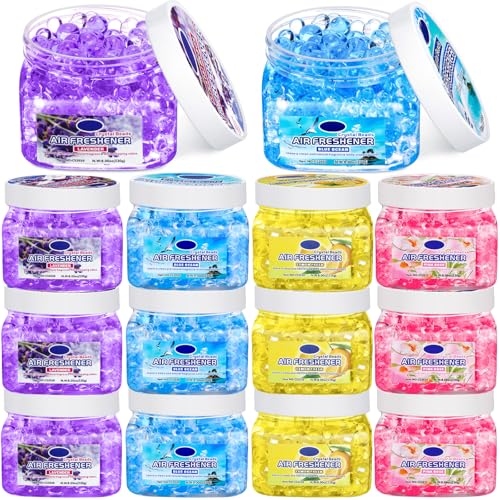 Image of 12 Pcs Air Freshener Bulk Odor Gel Eliminator Beads 8 Oz, 4 Scent | Long Lasting Air Freshener Beads in Jar Eliminates Odors in Home Bathroom, Car, Boat, Rvs, Pet, Ocean Lavender Rose Lemon